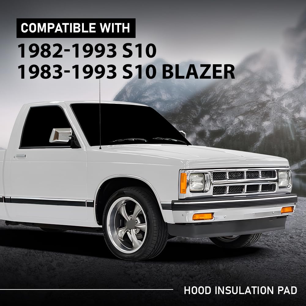G-PLUS Hood Insulation Pad 1/2" with Clips Compatible with Chevy S10 1982-1993,Fit Chevy S10 Blazer 1983-1993 Black
