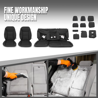 G-PLUS Seat Covers Full Kit Factory Style Compatible with Chevy Silverado 1500/2500/3500 LT, Custom and Trailboss Crew Cab New Body Style 2019 2020 2021 Black