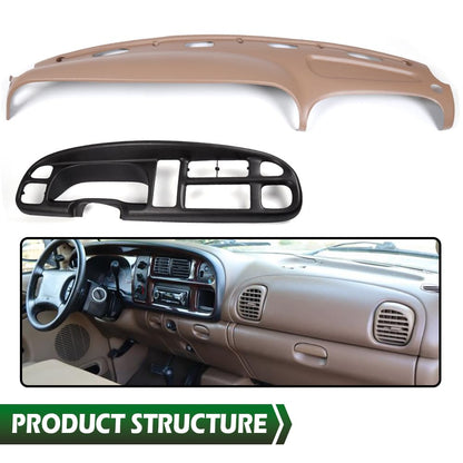 G-PLUS Dash Bezel + Dashboard Cover Set w/Clips Compatible with 1998-2002 Dodge Ram 1500 2500 3500 Beige