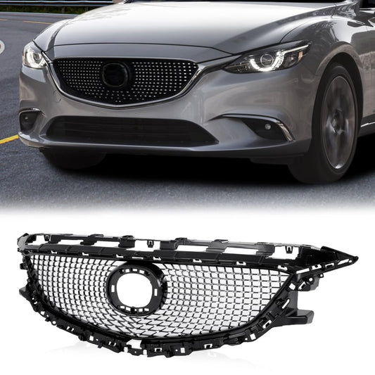 G-PLUS Front Bumper Upper Grille Compatible with Mazda 6 Atenza 2014-2016 Mesh Hood Grill ABS Black