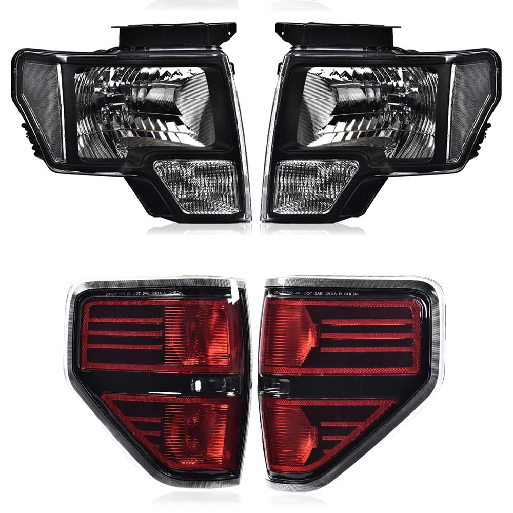 G-PLUS Rear Tail Lights & Headlights Compatible with Ford F150 2009-2014 2/4 Door Brake Tail Lamps & Headlamps