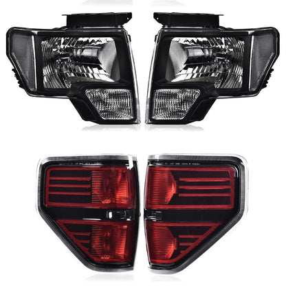 G-PLUS Rear Tail Lights & Headlights Compatible with Ford F150 2009-2014 2/4 Door Brake Tail Lamps & Headlamps