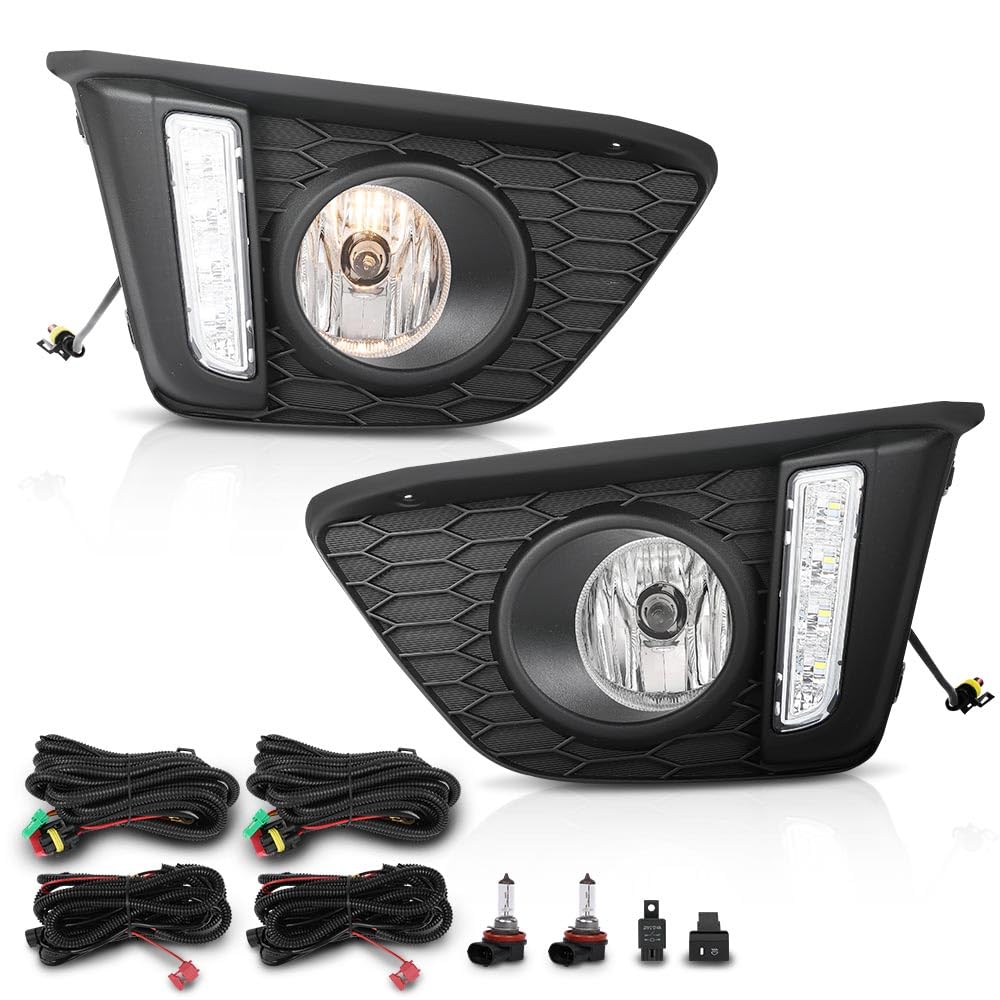 G-PLUS Front Bumper Driving Fog Lights W/Wiring US Compatible with Honda Fit Hatchback 4-Door 2015-2017 Black