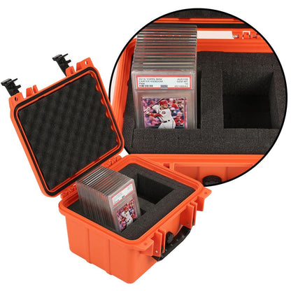 G-PLUS Orange Graded Card Storage Box Fit BGS PSA SGC FGS Graded Sports Trading Cards, Deep Travel Size Waterproof Case Slab Holder & Protector Holds 45 PSA Graded Cards or 100 Ungraded Cards