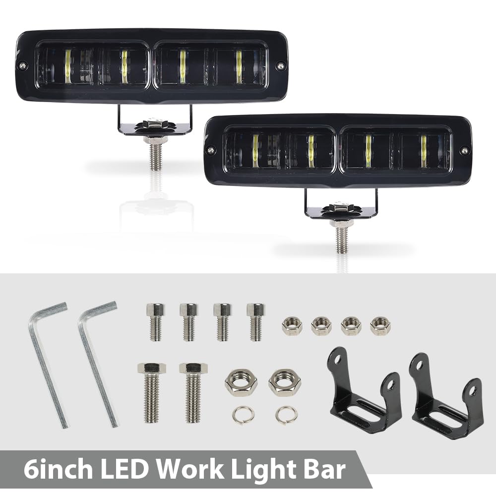 G-PLUS 2pcs 6 Inch LED Work Light Bar with Bracket LED Pods Fog Light Compatible with Pickup Wagon UTB Cab ATV SUV Truck Boat Bus/Sport Utility 4WD 4X4 Mining Marine Car Excavator