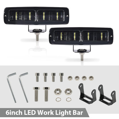 G-PLUS 2pcs 6 Inch LED Work Light Bar with Bracket LED Pods Fog Light Compatible with Pickup Wagon UTB Cab ATV SUV Truck Boat Bus/Sport Utility 4WD 4X4 Mining Marine Car Excavator