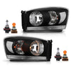 G-PLUS Headlights Assembly w/Bulbs Light Bar Left and Right Side Compatible with Dodge Ram 1500 2006-2008/Fit Dodge Ram 2500 3500 2006-2009 Clear Lens Black Housing Clear Reflector