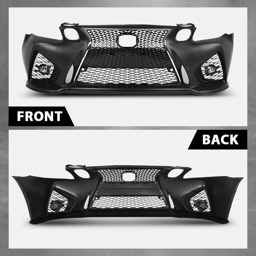 G-PLUS Front Bumper Set (1 × Bumper, 1 × Grille, 2 × Fog Light Cover, 2 × Fog Light) Compatible with 2006-2011 LX GS GS300 GS350 to 16+ GS F Style Black