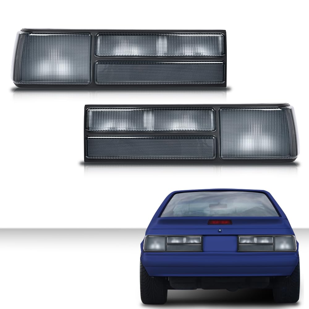 G-PLUS Taillights Taillamps Rear Brake Lights Left&Right w/o Bulbs Compatible with Ford Mustang 1987-1993,FO2800168, FO2801168 Smoky Lens Black Housing Faros Traseros Luces TraserasAssembly