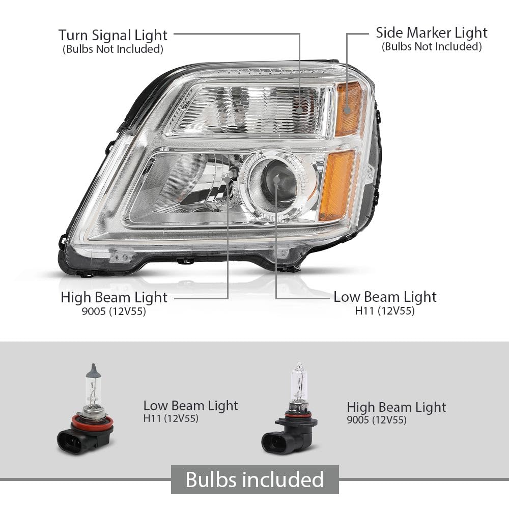 G-PLUS Projector Headlight Compatible with GMC Terrain (submodel: SLE, SLT) 2010-2015 /Fit Terrain SL 2015 Left Driver Side Clear Lens Chrome Housing Bumper Headlamps,faros delanteros