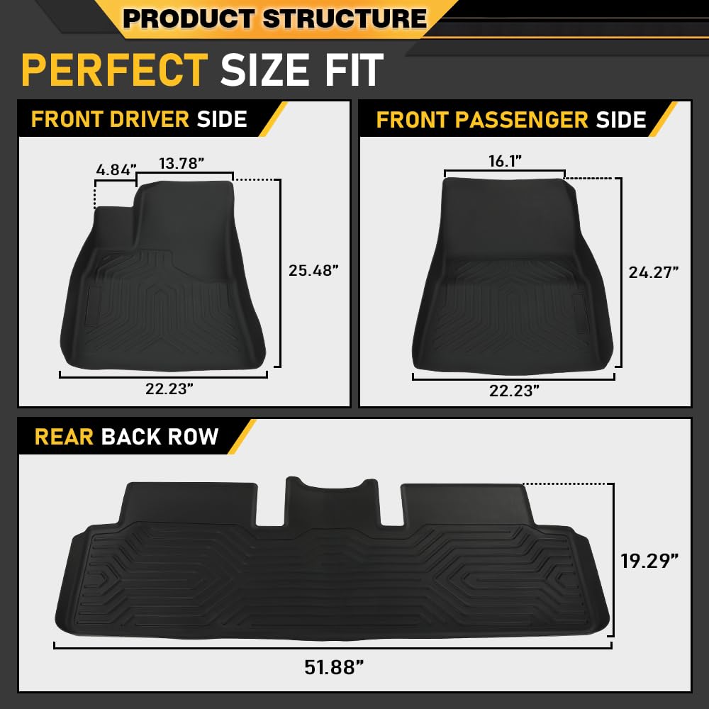 G-PLUS 3PCS Cargo Liner Floor Mat Compatible with 2017-2023 Tesla Model 3 Sept Old Style, Not Fit 2023 Oct-2026 New Model, Non-Slip All Weather 1st & 2nd Row, TPE Car Floor Liners Interior Accessories