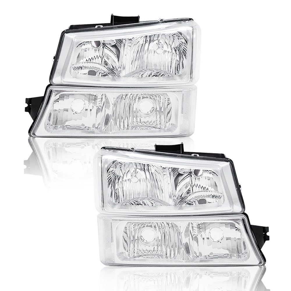 G-PLUS Headlights Compatible with Chevy Silverado/Avalanche 1500 2500 2003 2004 2005 2006 Bumper Headlamps, Clear Lens Chrome Housing Clear Reflector,faros delanteros