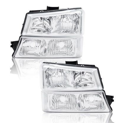 G-PLUS Headlights Compatible with Chevy Silverado/Avalanche 1500 2500 2003 2004 2005 2006 Bumper Headlamps, Clear Lens Chrome Housing Clear Reflector,faros delanteros