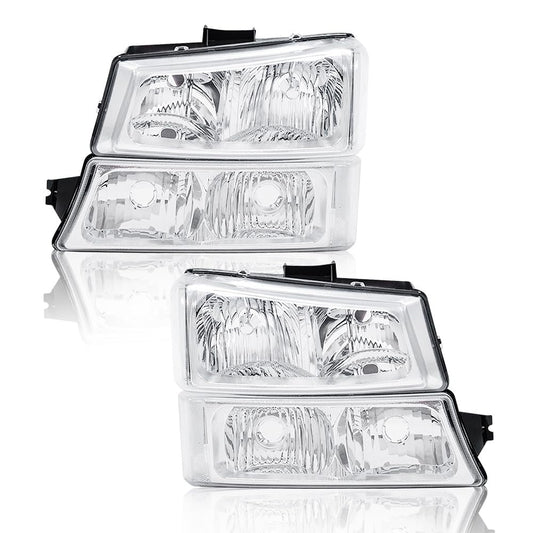 G-PLUS Headlights Assembly, Compatible with 2003 2004 2005 2006 Chevy Avalanche 1500 2500 Bumper Headlamps, Clear Lens Chrome Housing Clear Reflector,faros delanteros