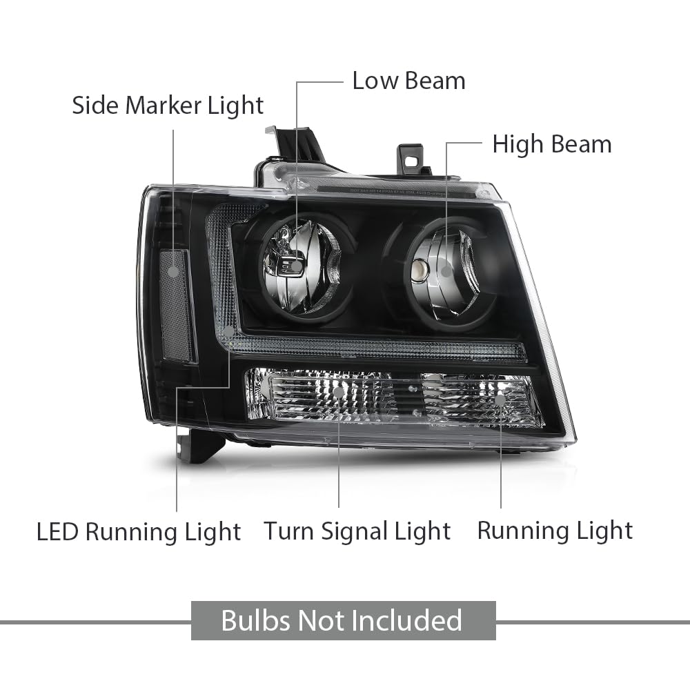 G-PLUS LED Headlights Assembly Front Headlamps Fit Chevy Tahoe Suburban 1500 2007-2014,Fit Chevy Avalanche Suburban 2500 2007-2013 Clear Lens Black Housing Clear Reflector,faros delanteros
