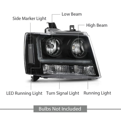 G-PLUS LED Headlights Assembly Front Headlamps Fit Chevy Tahoe Suburban 1500 2007-2014,Fit Chevy Avalanche Suburban 2500 2007-2013 Clear Lens Black Housing Clear Reflector,faros delanteros