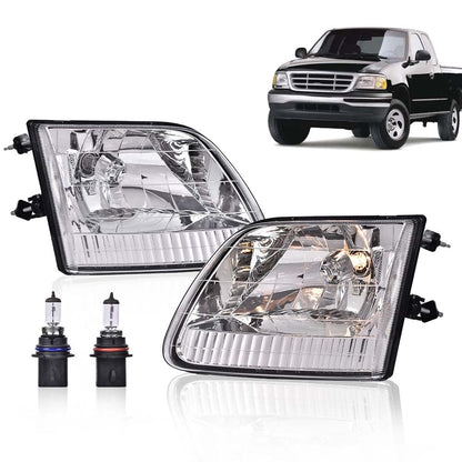 G-PLUS Headlights Assembly Compatible with Ford F150 1997-2003/ Ford F250 1997-1999/ Ford Expedition 1997-2002,Clear lens Chrome Housing Clear Reflector,Headlamp,faros delanteros