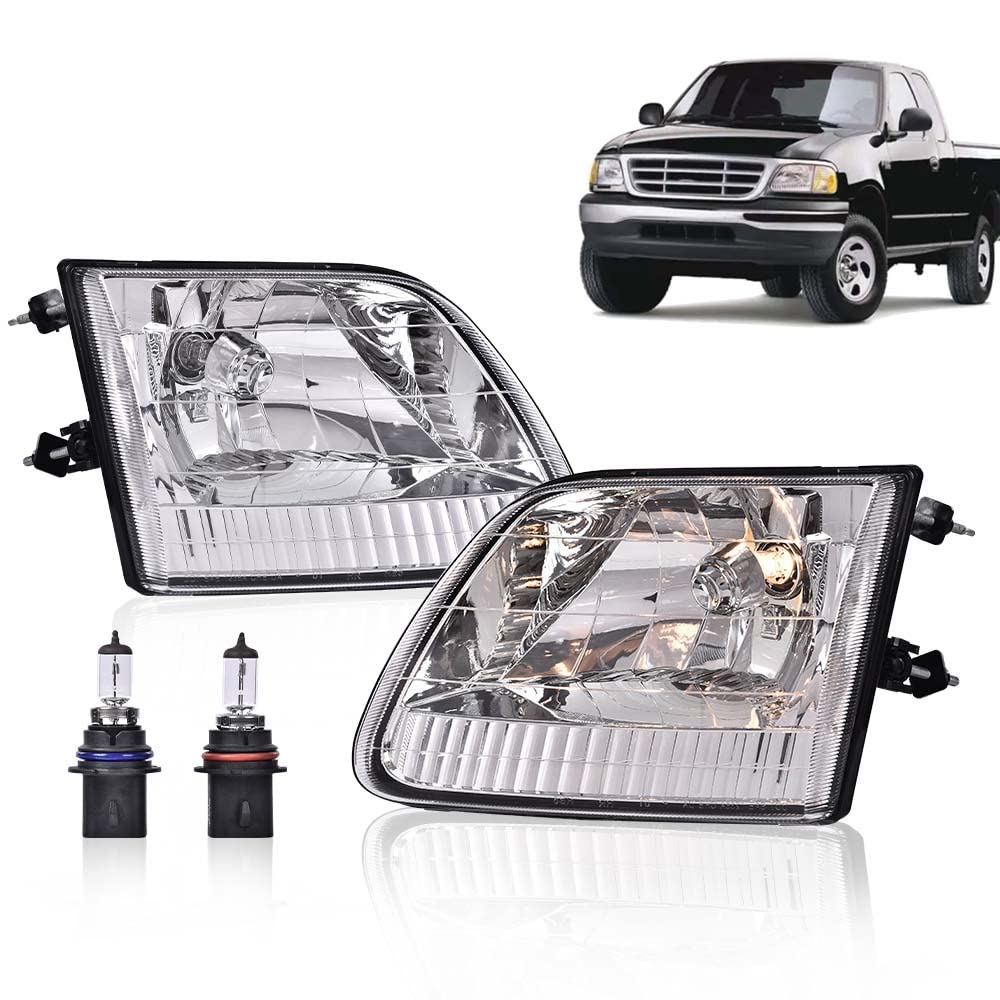 G-PLUS Headlights Assembly Compatible with Ford 1997-2003 F150 / Ford 1997-1999 F250 / Ford 1997-2002 Expedition,Clear lens Chrome Housing Clear Reflector,Headlamp,faros delanteros