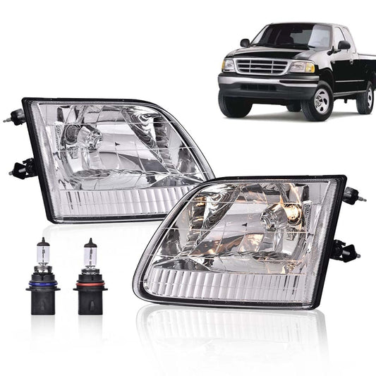 G-PLUS Headlights Assembly Compatible with Ford 1997-2003 F150 / Ford 1997-1999 F250 / Ford 1997-2002 Expedition,Clear lens Chrome Housing Clear Reflector,Headlamp,faros delanteros