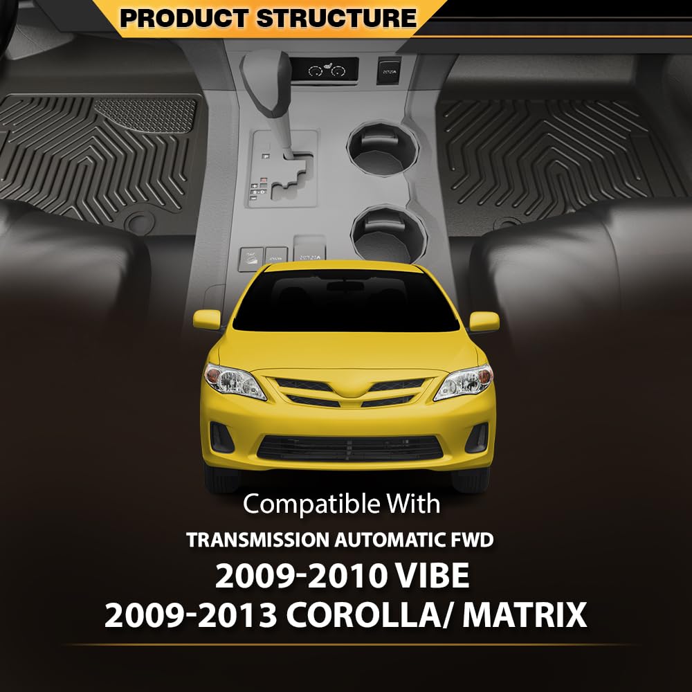 G-PLUS TPE Floor Mats,Compatible with Toyota Corolla/Linerrix 2009-2013 Floor Liners All Weather Full Cover Protection 1st & 2nd Row Cargo Liners Black