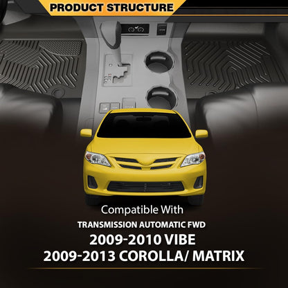 G-PLUS TPE Floor Mats,Compatible with Toyota Corolla/Linerrix 2009-2013 Floor Liners All Weather Full Cover Protection 1st & 2nd Row Cargo Liners Black