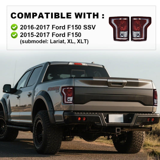 G-PLUS Rear Tail Lights Compatible with Ford F150 2015 2016 2017 Taillamps Brakelights w/bulb Luces Traseras Smoke lens FO2800239C FO2801239C Left and Right Side Rear Brake Lamps Assembly