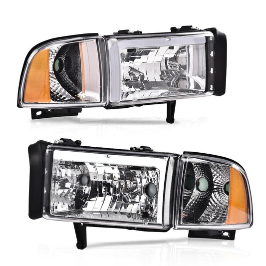 G-PLUS LED DRL Headlights Lamps,Fit For 1994-2001 Dodge Ram 1500/1994-2002 Ram 2500 3500(Not Fit for Sport Model & Ram Van Models), Driver & Passenger Side, Clear lens Chrome Housing Amber Reflector