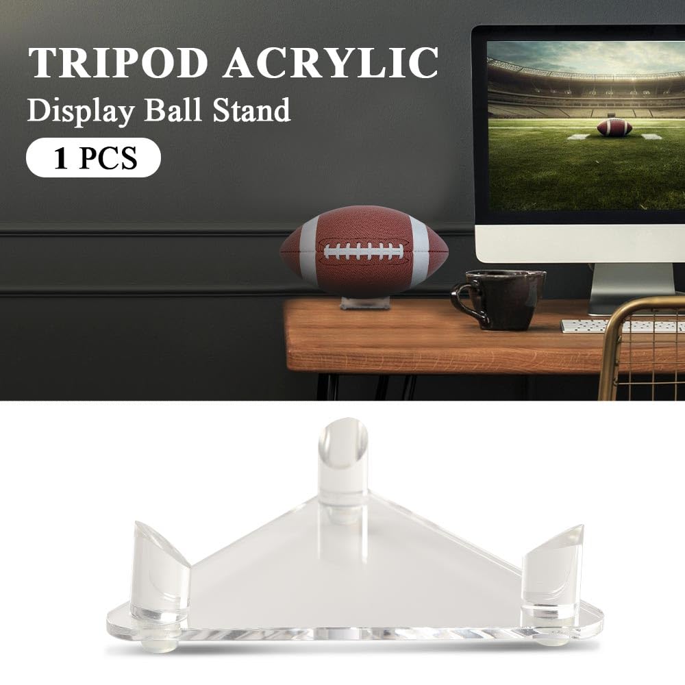 G-PLUS Tripod Acrylic Display Ball Stand Clear for Basketball Football Soccer Bowling, 3 Peg Holder