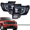G-PLUS LED Tube Headlights Assemblies Compatible with Ford F150 2009-2014 Headlamps Smoky Lens Black Housing Clear Reflector Driver Side & Passenger Side,faros delanteros