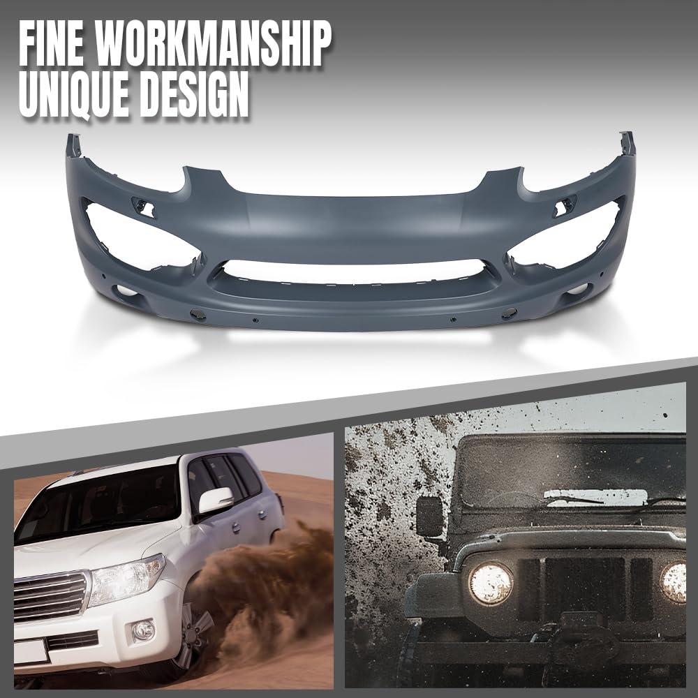 G-PLUS Front Bumper Cover Fascia With Headlight Washer Holes Compatible with Porsche Cayenne 2011 2012 2013 2014 95850522131G2L, PO1000144 Black