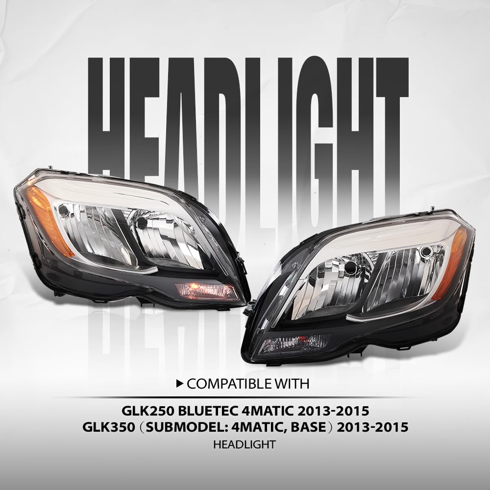G-PLUS Headlight Set Left and Right Side Halogen Compatible with Benz GLK250 Bluetec 4Matic 2013 2014 2015, Fit Benz GLK350 (submodel: 4Matic, Base) 2013 2014 2015 2048204239, 2048204139 Black