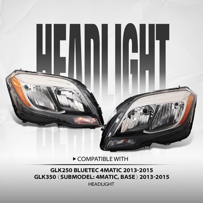 G-PLUS Headlight Set Left and Right Side Halogen Compatible with Benz GLK250 Bluetec 4Matic 2013 2014 2015, Fit Benz GLK350 (submodel: 4Matic, Base) 2013 2014 2015 2048204239, 2048204139 Black