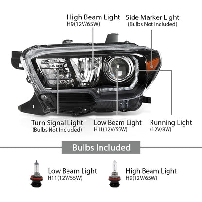 G-PLUS Headlights Assembly Headlamps w/LED DRL Compatible with Toyota Tacoma 2016 2017 2018 2019 2020 2021 2022 Clear Lens Black Housing Amber Reflector TO2502244, TO2503244 faros delanteros