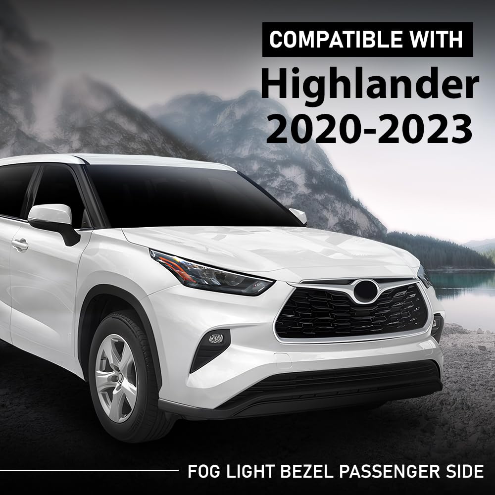 G-PLUS Front Fog Light Lamp Bezel Passenger Right Side Compatible with Toyota Highlander 2020-2023 TO1039239, 520300E110
