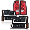 G-PLUS LED Headlights Assembly & Tail Lights Fit Chevy Silverado 1500 1500 HD 2500 2500 HD 2003-2006, Smoky Lens Chrome Housing Amber Reflector Headlamps Assembly Red Taillights