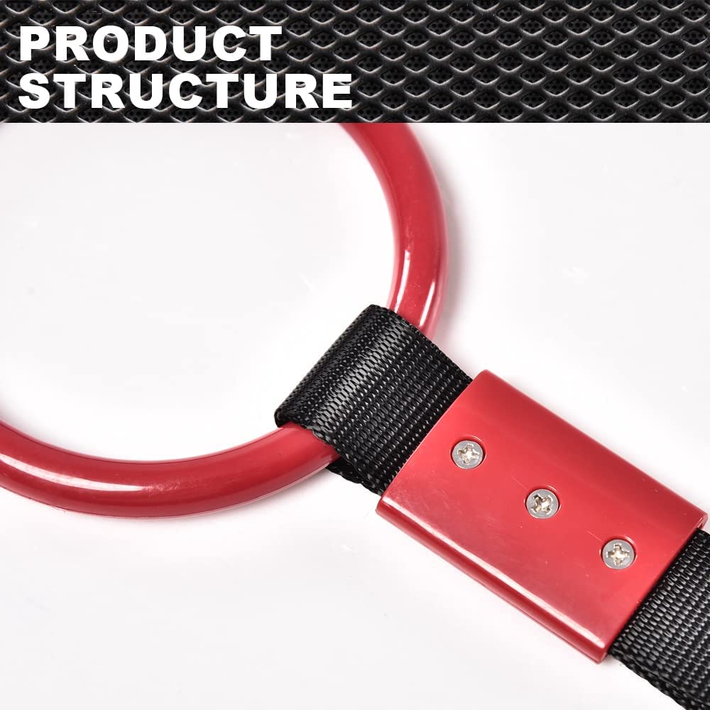 G-PLUS JDM Tsurikawa Ring Round Subway Train Bus Car Handle Hand Straps Drift Charm, Rear Bumper Warning Ring (Red)