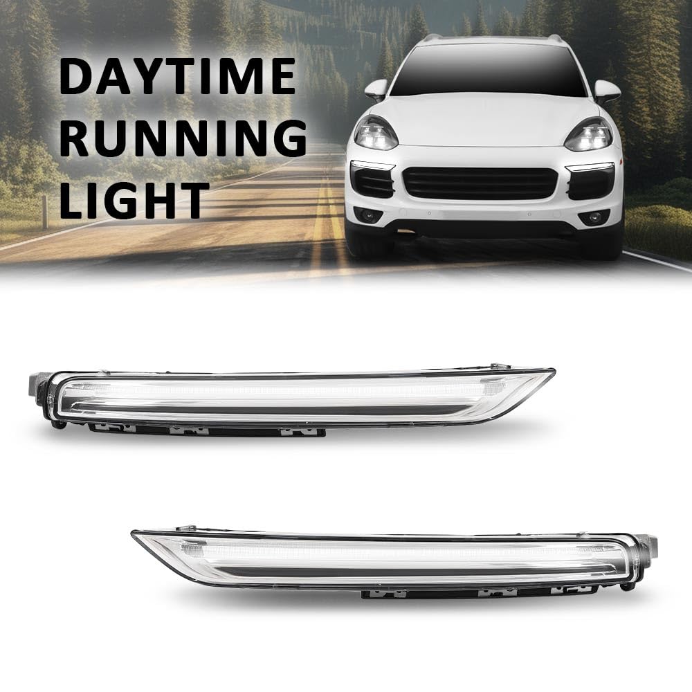 G-PLUS Pair LED Fog Lamps DRL Daytime Running Lights, Compatible with Porsche Cayenne 958 2015-2017, LH Driver RH Passenger 2PCS, 95863118130, 95863118230