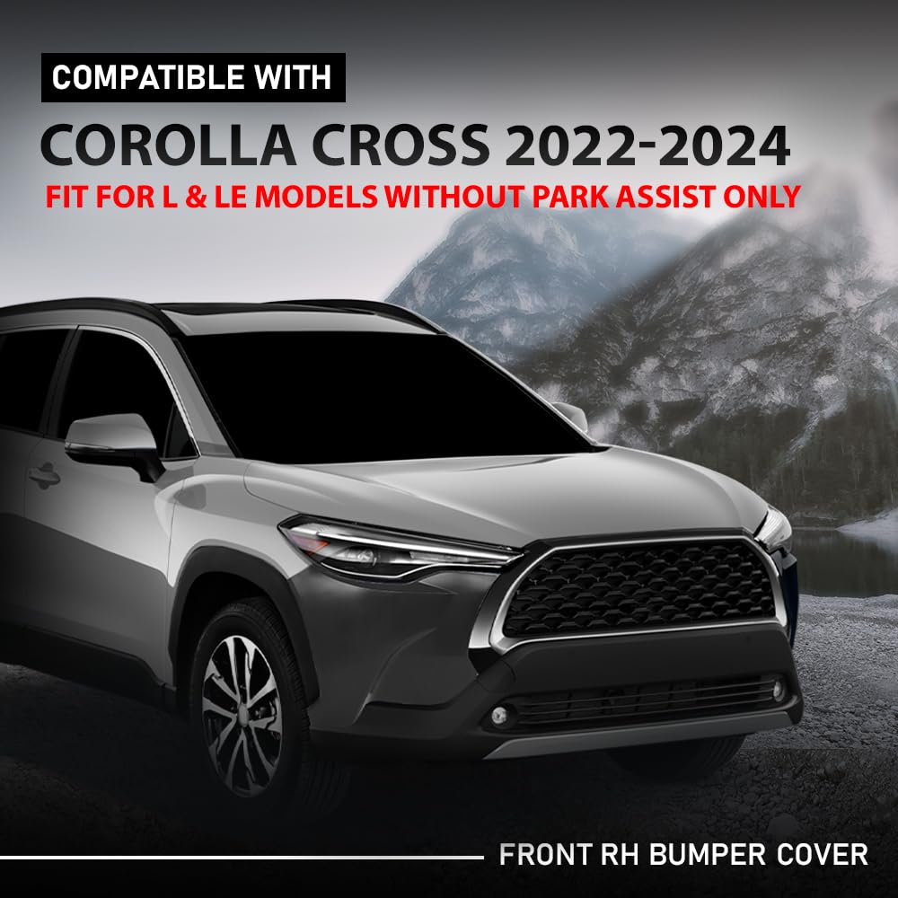 G-PLUS Front RH Bumper Cover Compatible with Toyota Corolla Cross 2022-2024,Fit For L & LE Models Without Park Assist Only TO1017102