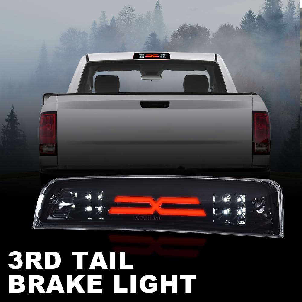 G-PLUS LED Bar Third Brake Light Compatible with Dodge Ram 1500 2009-2010/Fit Dodge Ram 2500 3500 2010/Fit Dodge Ram 1500 2500 3500 2011-2017 High Mount Stop Light Smoky Lens Black Housing