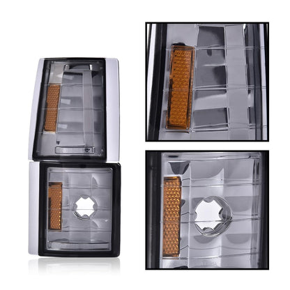 G-PLUS Corner Light Fit 1994-2000 Chevy CK/C10 1500 2500 3500 2WD,(ONLY For Composite Headlights) Signal Side Marker Lamps Smoky Lens Chrome Housing Amber Reflector Bumper Headlamps,faros Assembly