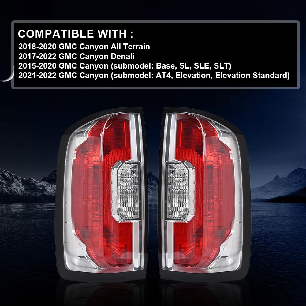 G-PLUS Tail Lights 1 Pair w/Bulbs Compatible with GMC Canyon 2015-2022 (submodel: All Terrain，Denali，Base, SL, SLE, SLT，AT4, Elevation, Elevation Standard) Luces Traseras Rear Brake Lamps Assembly