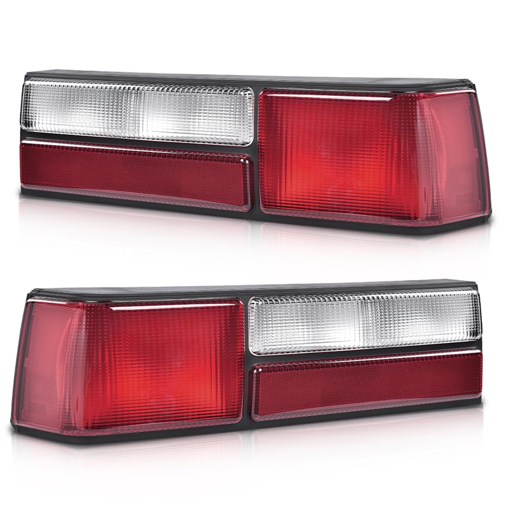 G-PLUS Taillights Taillamps Rear Brake Lights Left&Right w/o Bulbs Compatible with Ford Mustang 1987-1993 E7ZZ13405A, E7ZZ13404A,Red Lens Black Housing Faros Traseros Luces TraserasAssembly