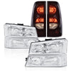 G-PLUS Headlights Assembly + Tail Lights Fit Chevy Silverado 1500 1500 HD 2500 2500 HD 2003-2006, Clear Lens Chrome Housing Clear Reflector Headlamps Assembly Dark Red Taillights