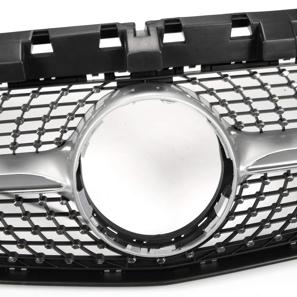 Diamond Star Front Bumper Mesh Grille Compatible with W117 CLA Class CLA180 CLA200 CLA250 CLA45 AMG 2014-2016 Silver Hood Upper Grille Assembly