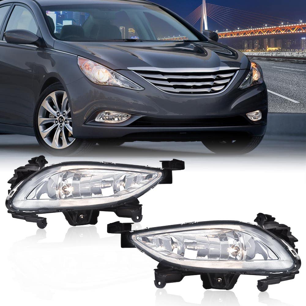 G-PLUS Front Bumper Fog Light Assembly Compatible with Sonata 2011 2012 2013 Clear Lens Driving Fog Lamps w/881 27W Bulbs Pair 92201-3Q000, 92202-3Q000