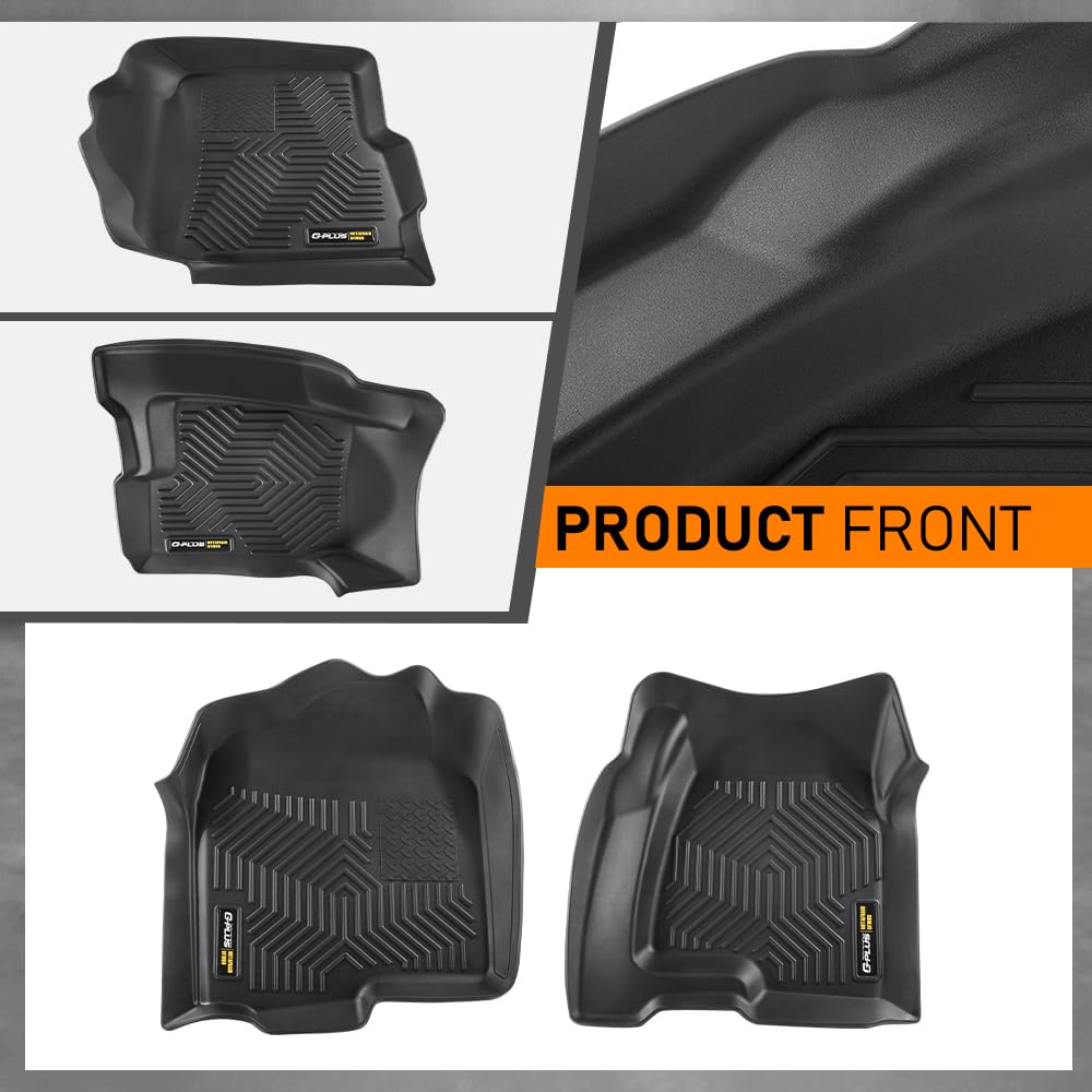 G-PLUS Floor Mats 3pcs Compatible with Chevy Silverado GMC Sierra 1500 1999-2006 & 1500 Classic 2007, Fit Silverado Sierra 2500 2001-2004, 2WD 4WD Extended Cab TPE Floor Cargo Liners