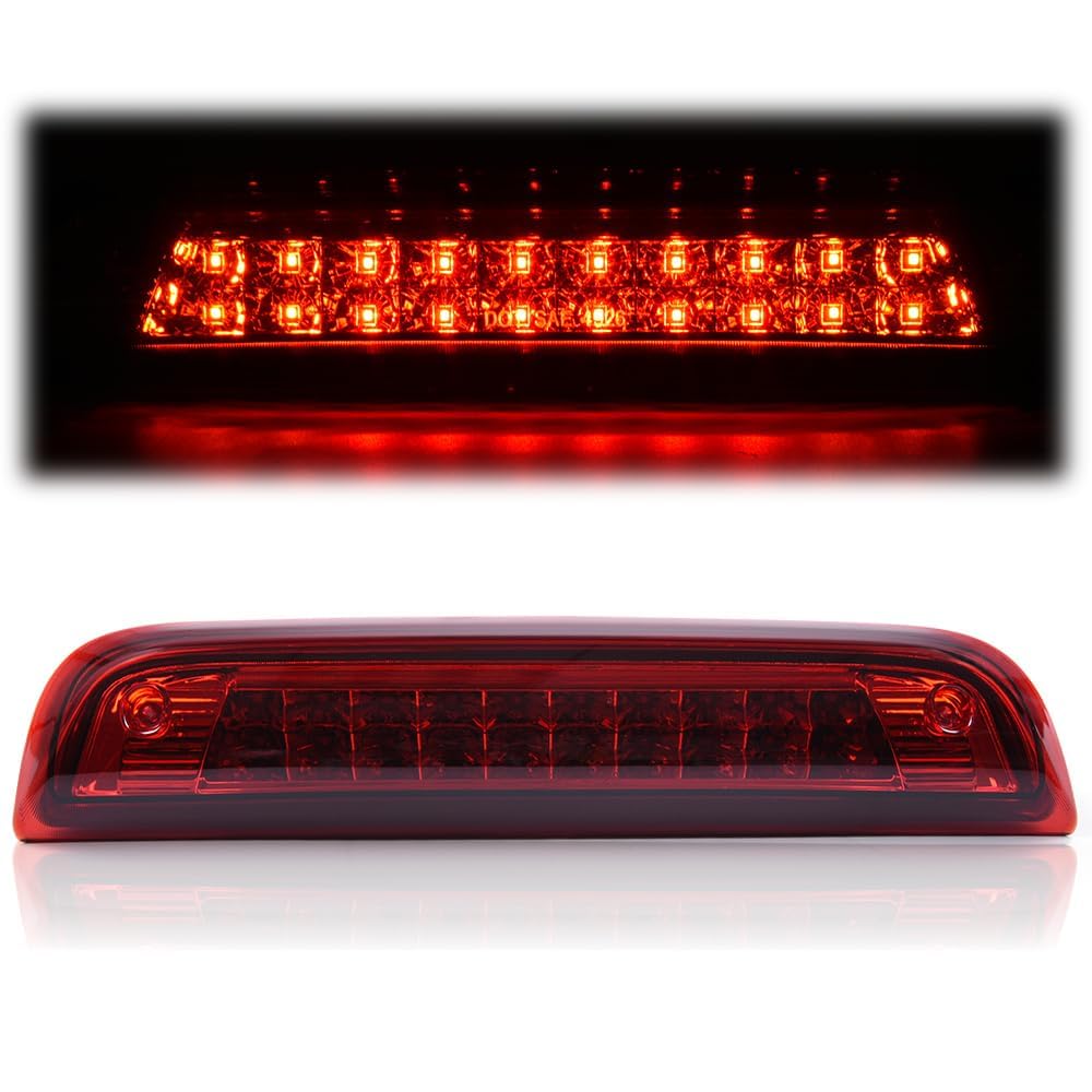 G-PLUS High Mount LED 3rd Brake Light Compatible with 2014-2018 Chevy Silverado GMC Sierra Rear Tail Cargo Lamp Waterproof Chrome Housing Red Lens