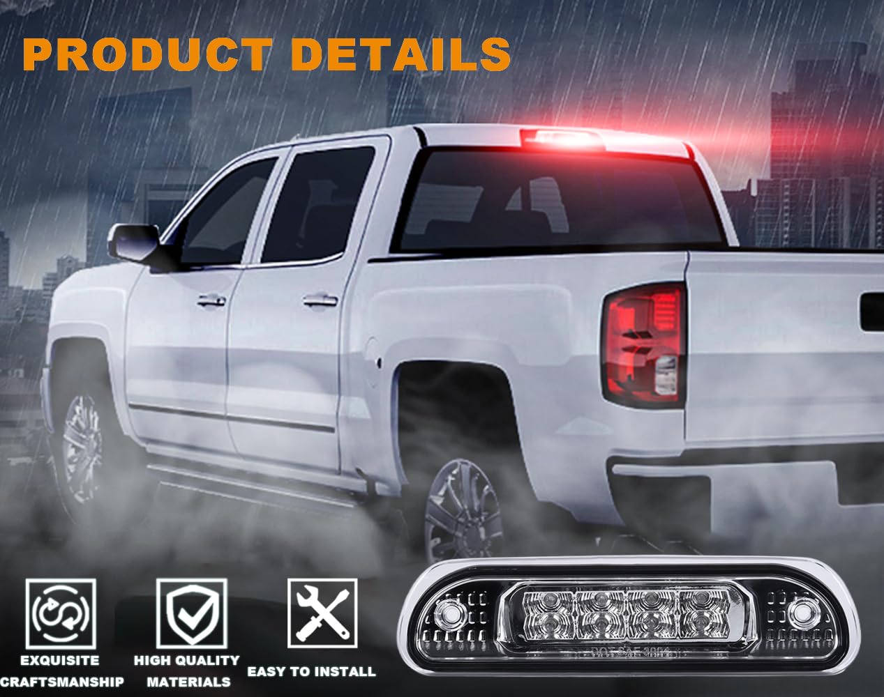 G-PLUS LED Third 3rd Brake Cargo Light Compatible With 1999-2004 Grand Cherokee,Rear Roof Center High Mount Stop Tail Light Replacement (Chrome Housing Clear Lens)