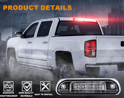 G-PLUS LED Third 3rd Brake Cargo Light Compatible With 1999-2004 Grand Cherokee,Rear Roof Center High Mount Stop Tail Light Replacement (Chrome Housing Clear Lens)