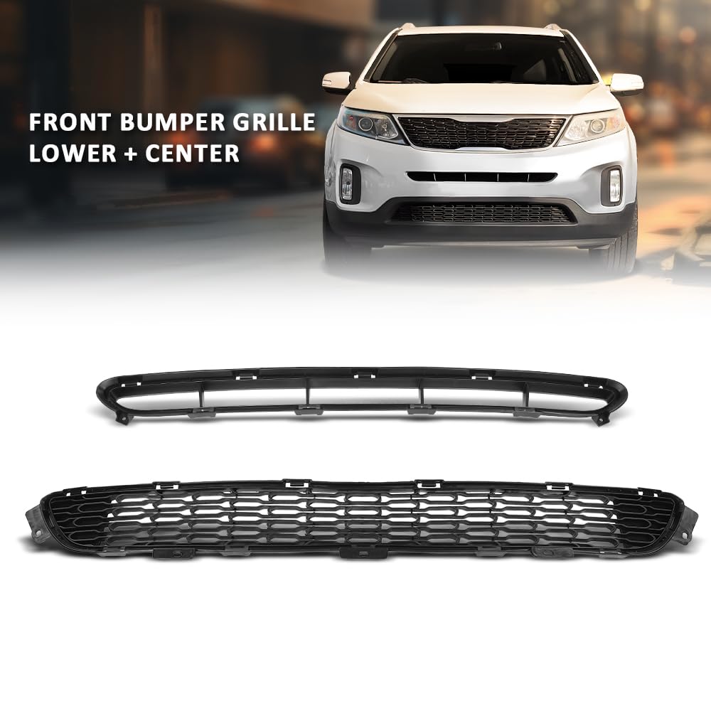 G-PLUS Front Lower & Center Bumper Grille 2PCS, Compatible with Kia Sorento 2014-2015 865611U500, 865221U500, 86561-1U500, 86522-1U500, 865622P500, 865222P500